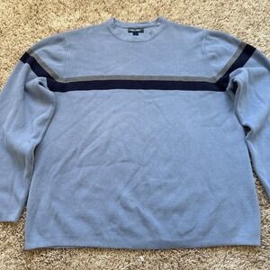 Cherokee Mens Blue Striped Crewneck Sweater 100% Cotton Y2K Large